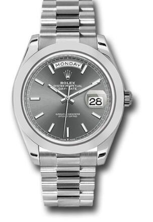 Replica Rolex Platinum Day-Date 40 Watch 228206 Smooth Bezel Slate Index Dial President Bracelet
